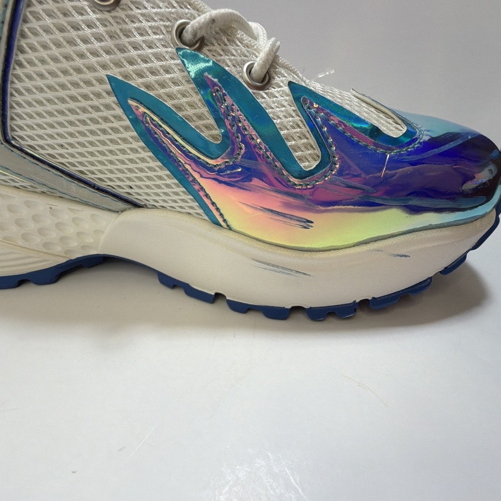 YRU Blaz3 Blaze Holographic Teal Flame Platforms Gothic Punk Rave Sneakers Sz 9 - Picture 7 of 16
